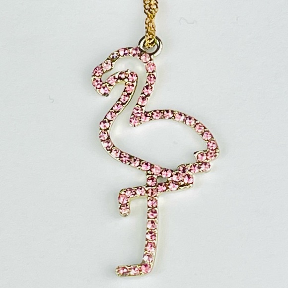 🔴🔴 NEW Pink Flamingo Rhinestone Necklace Chain Necklace Pink - Picture 5 of 13
